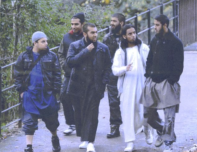 All three had been watched by MI5 before their planned attack. Surveillance photograph of Cardiff meeting. Terrorists Left to right: Mohibur Raham, Gurukanth Desai, Abdul Miah, Usman Khan, Mohammed Chowdhury, Mohammed Shahjahan