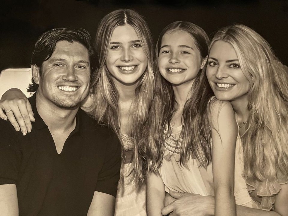 Family photo of Vernon Kay, Tess Daly, and their two daughters.