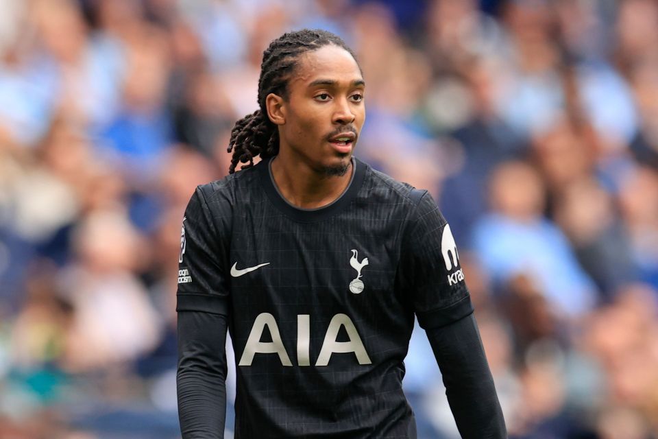 Djed Spence of Tottenham Hotspur during a Premier League match.