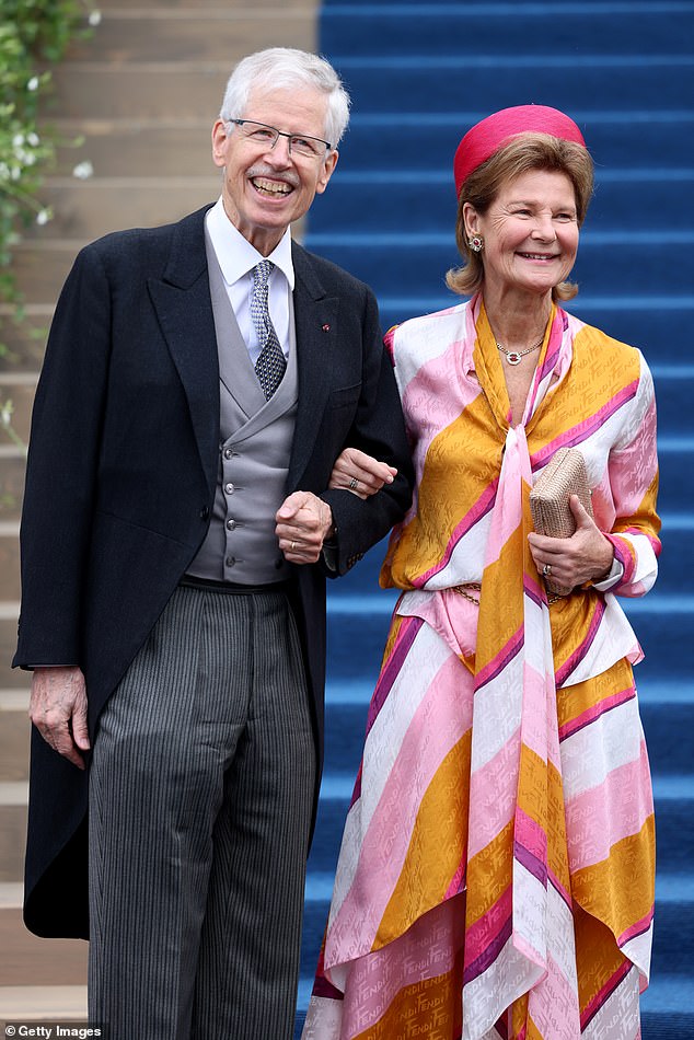 Prince Nikolaus of Liechtenstein and Princess Margaretha of Luxembourg are pictured beaming as they attend the wedding