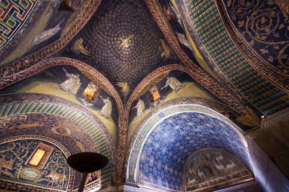 Mosaic ceiling depicting biblical scenes.
