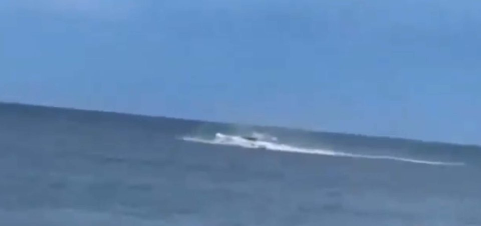 Pilot being rescued from a submerged plane.