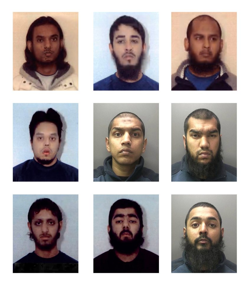 Mugshots of nine men convicted on terror charges.