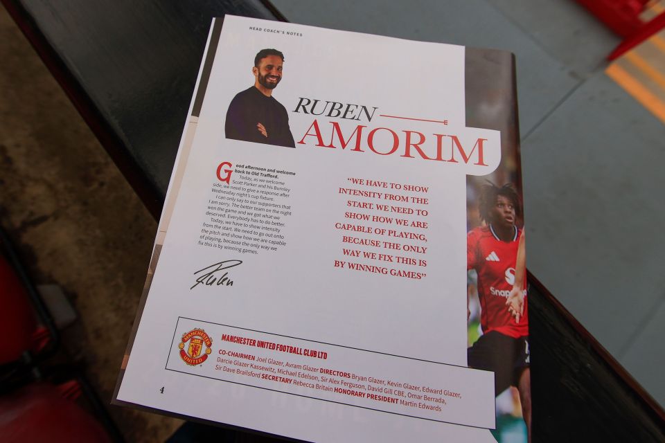 Manchester United manager Ruben Amorim's program notes.