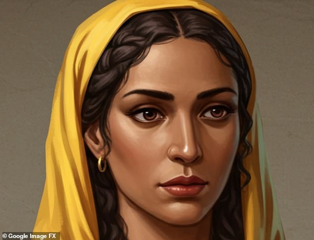 'Plaiting/braiding is one of the most convenient ways of dealing with long hair, as it makes it particularly easy to secure with a net and pins,' Professor Taylor said. Pictured: AI image of Mary Magdalene