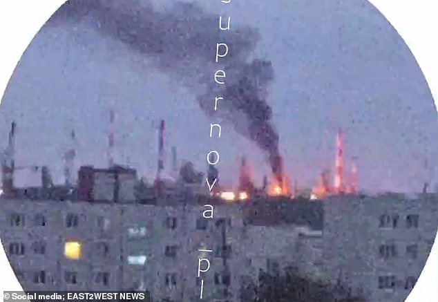 Ukraine hit back with targeted strikes at key Russian oil refineries and a chemical plant. Pictured: A Ukrainian strike hits the Syzran Oil Refinery in Russia's Samara region, triggering a huge inferno