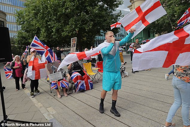 Rival protest groups clash outside the New Bridge Hotel in Newcastle this afternoon