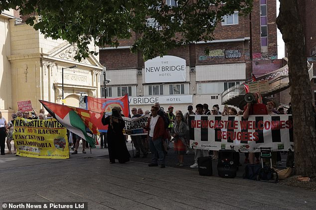 Anti-racism groups holding Palestinian flags gather in Newcastle on Saturday
