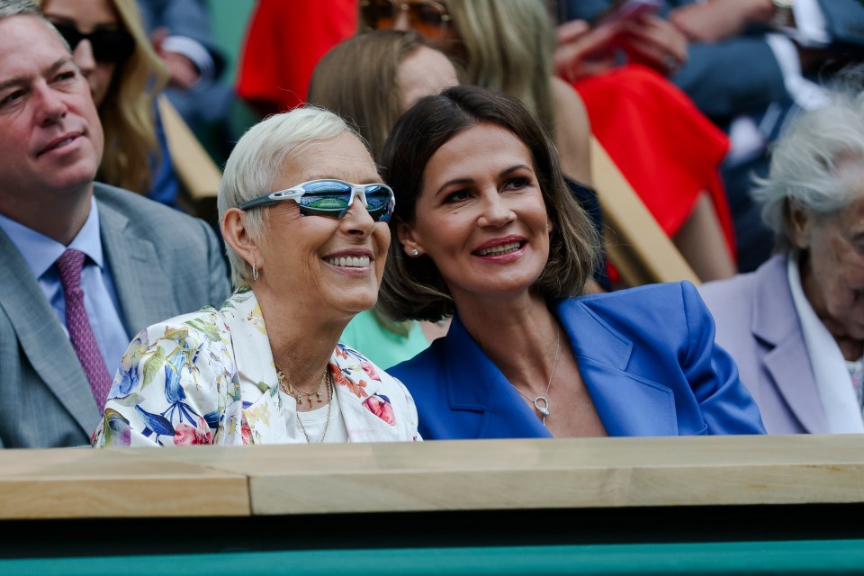 Martina Navratilova and Julia Lemigova in the Royal Box at Wimbledon.