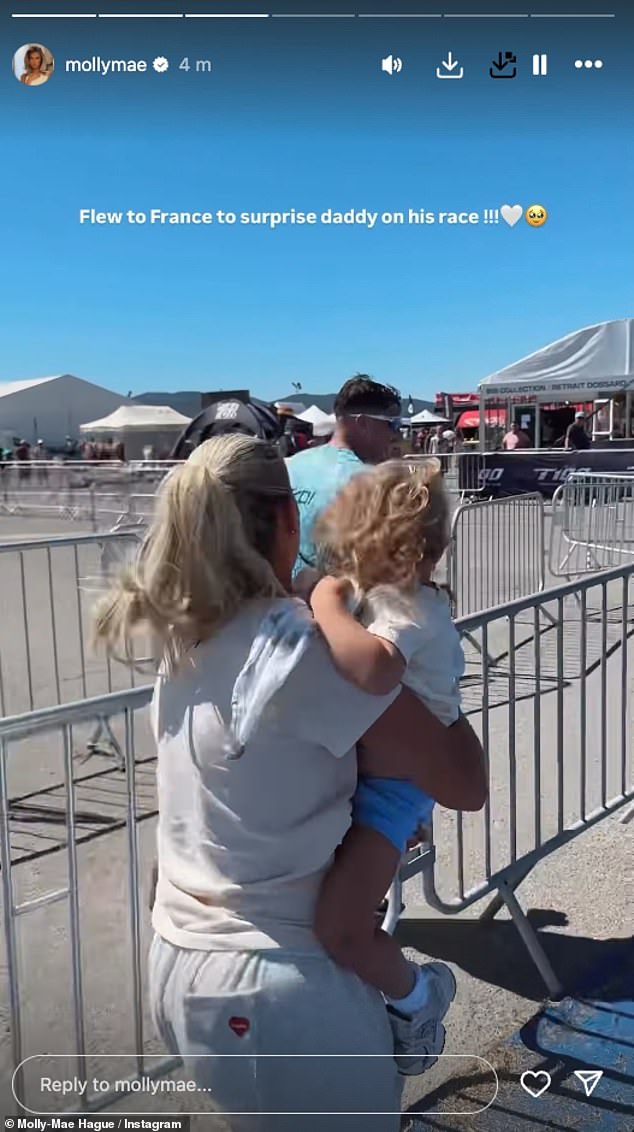Taking to her Instagram Stories Molly-Mae shared footage of her and Bambi, two, as they stood on the sidelines before being spotted by a delighted Tommy, 26