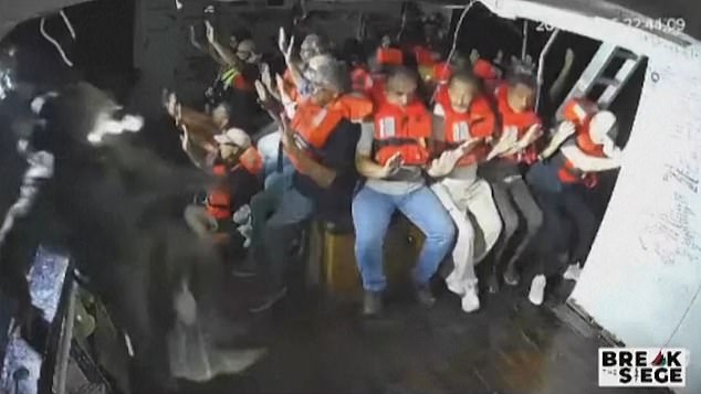 Israeli forces pictured intercepting the Freedom Flotilla activist ship which was heading towards Gaza