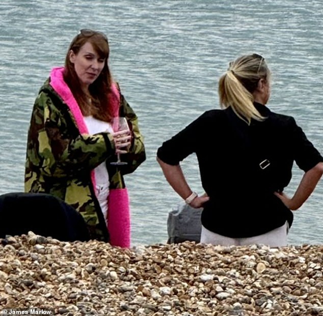 Ms Rayner purchased the three-bedroom Hove flat in May for use as a holiday home and has been spotted strolling around the area (pictured on the beach)