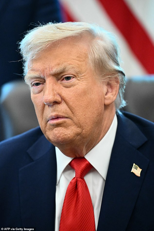 Trump said while admiring the stonework three days ago, he noticed 'a huge gash in the limestone that extended more than 25 yards long