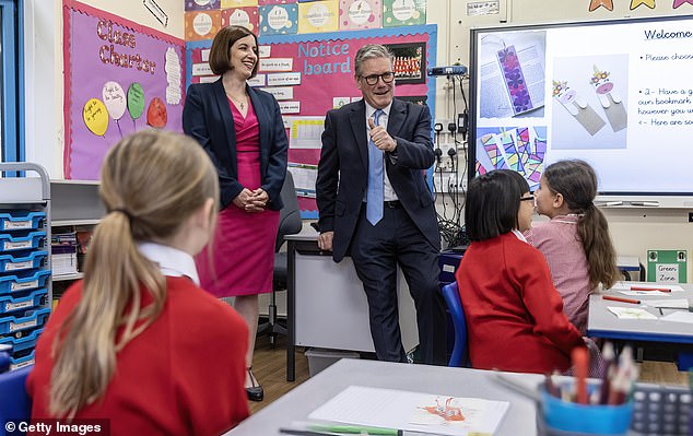 Pictured: Prime Minister Keir Starmer and Education Secretary Bridget Phillipson speak with children at Perry Hall Primary school in Orpington, during the first day of the new school year, on September 2, 2024 in London