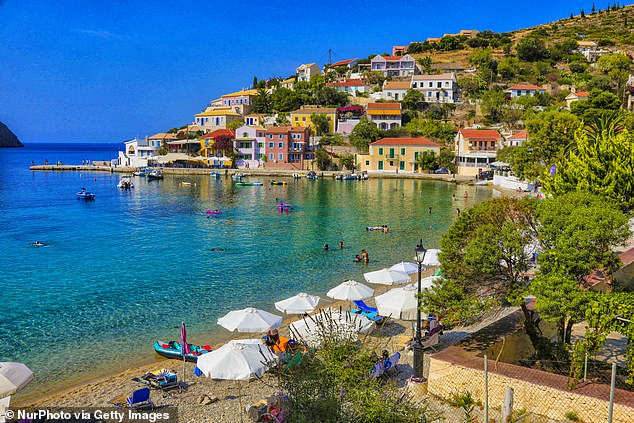 In the days leading up to the royals' arrival, Lady Beatrice had been cruising the Ionian seas and on July 20 was in Kalamos, a tiny island north-east of Kefalonia (pictured, file photo of the main island of Kefalonia)