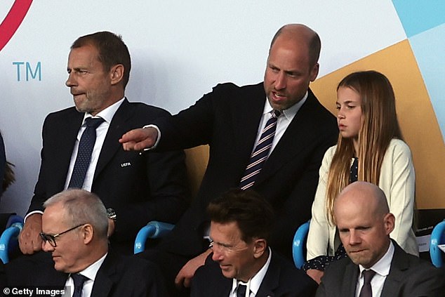 William and Charlotte subsequently flew to Switzerland to cheer on the Lionesses as they won the Euros final the following day (pictured)