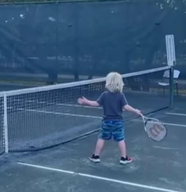 In a picture to mark Wilf¿s fifth birthday in May, the child is seen wielding his tennis racket in an identical manner to his father ¿ an avid tennis fan who once took part in a celebrity charity match in 2017 when he was London mayor