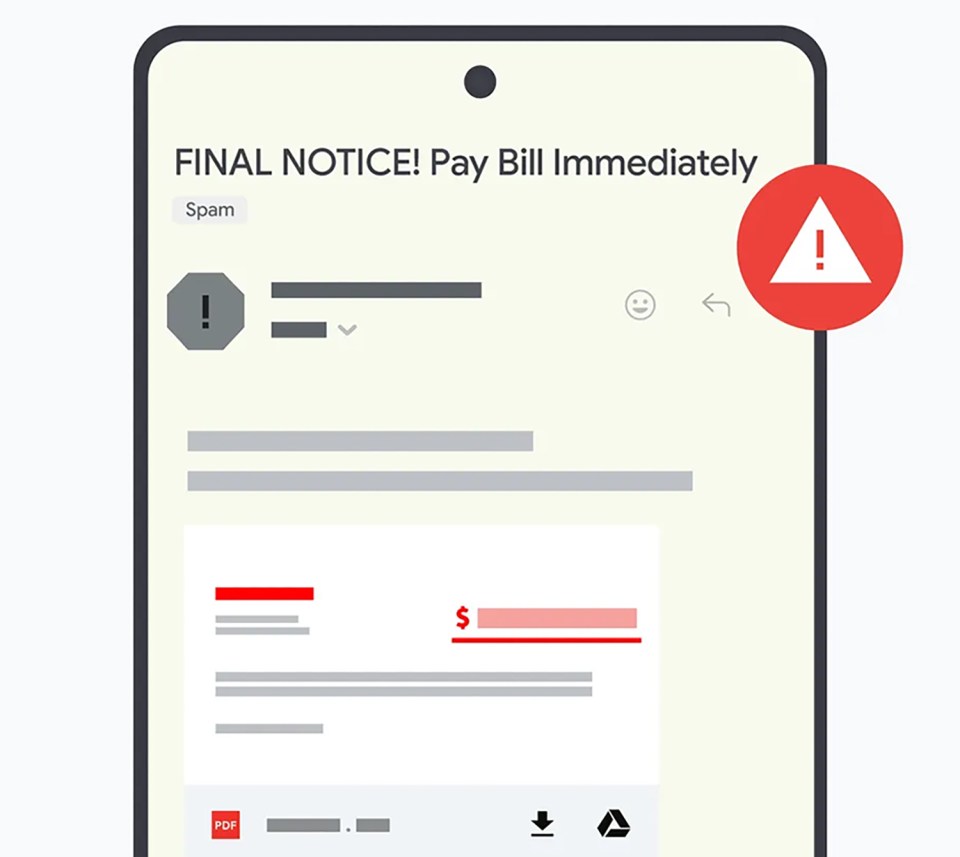 Illustration of a phone screen displaying a spam bill payment notification.