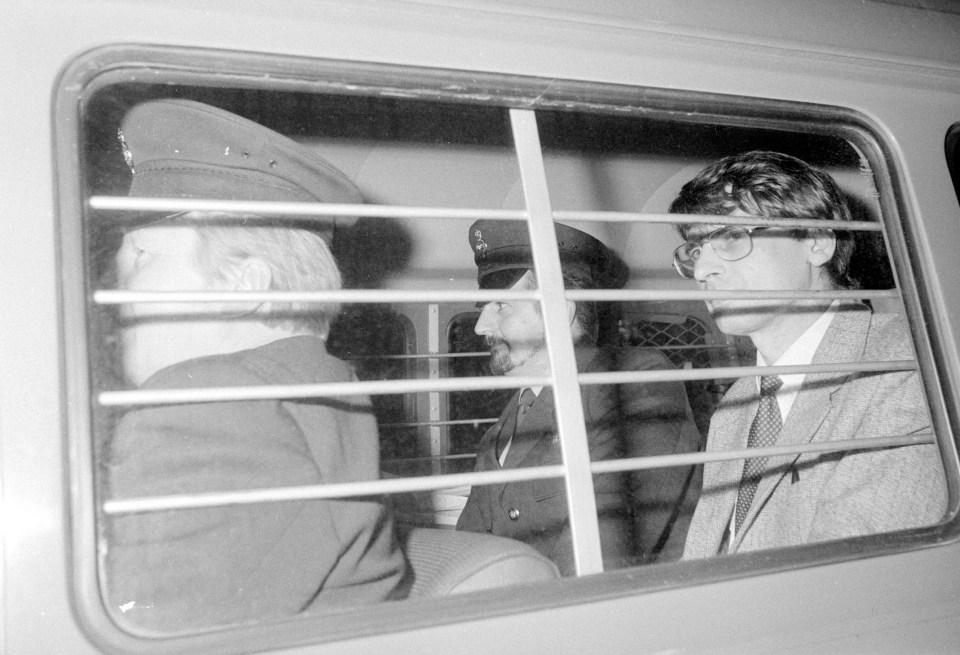 Dennis Nilsen with a prison warden after his sentencing.