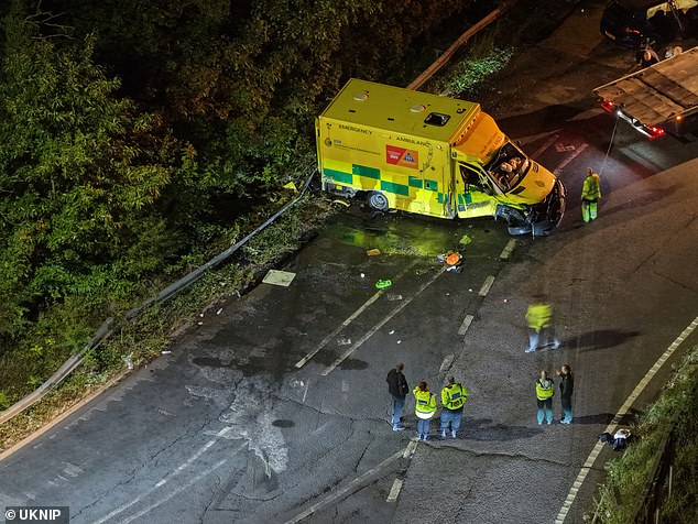 Harry Foster-Smith is alleged to have committed a total of seven offences after the huge smash (pictured) on the M2, near Gillingham, on August 29