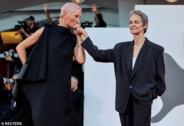 While the Luxembourgish-German actress sported an edgy new hairstyle, showing off a pastel pink pixie cut
