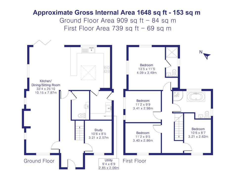 Floor plan of a four-bedroom house.
