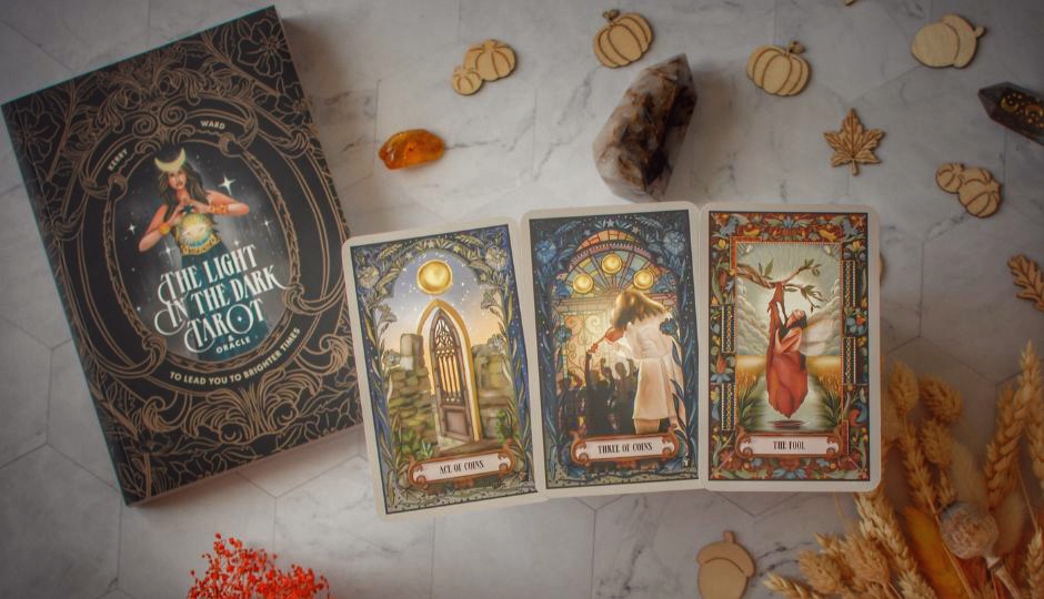 Tarot cards spread with accompanying guidebook.