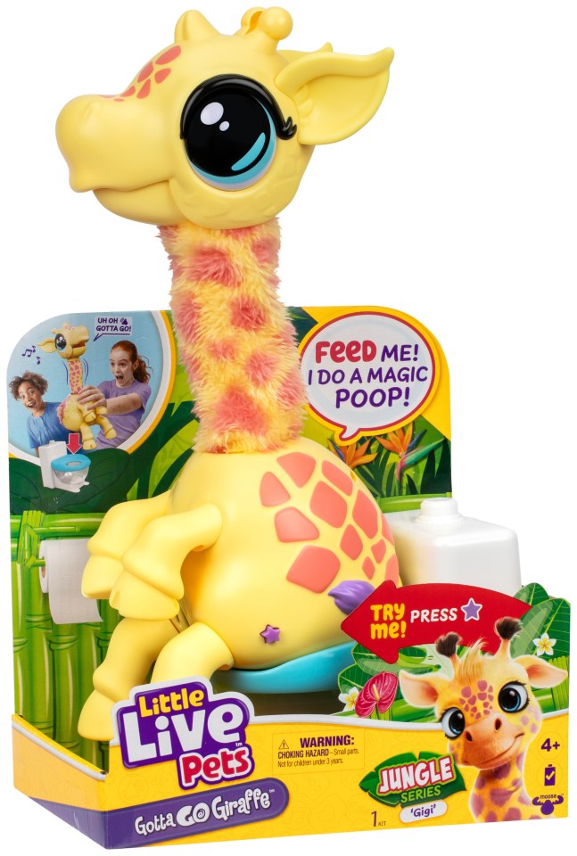 Box showing Little Live Pets Gotta Go Giraffe toy.