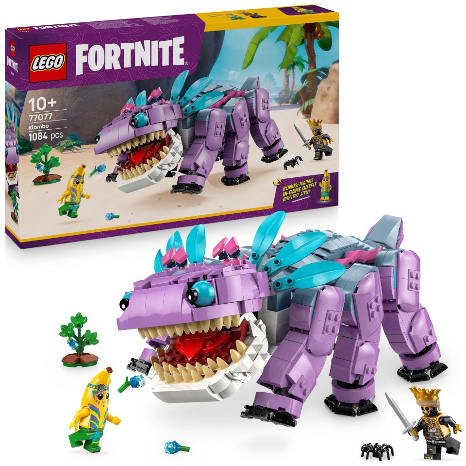 Lego Fortnite Klombo building set with minifigures.