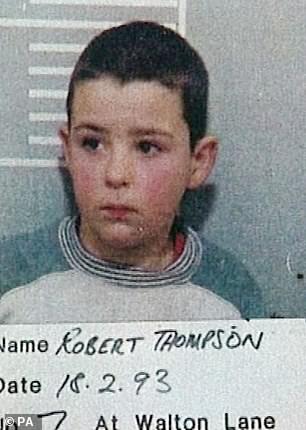 Aged 11, Robert Thompson (pictured) and Jon Venables became the youngest ever to be convicted of murder after James' body was found on a railway track two days later. They were both convicted in 1993 and given life sentences, a source of controversy given their age