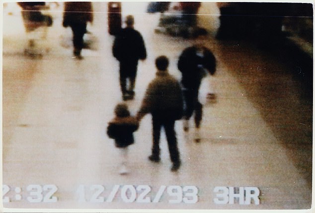 It comes after Venables' last three failed parole bids. In December 2023, the independent board ruled that he remained a danger to children and could not be trusted outside of jail. Pictured: CCTV footage shows James Bulger being led out of the New Strand Shopping Centre