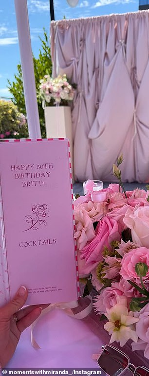 'Happy 30th Birthday, Britt,' a cocktail menu read