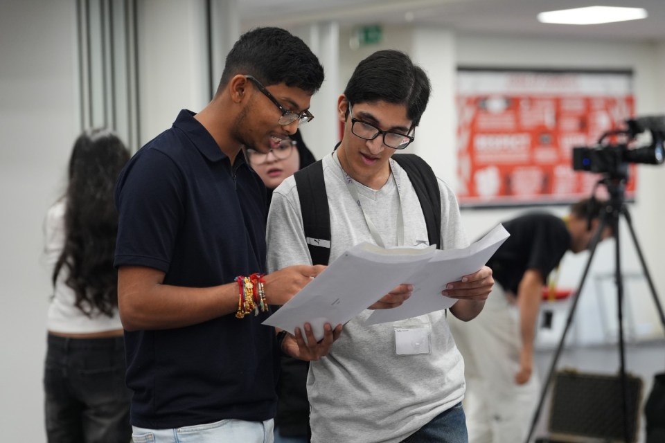 Students receive their A-level results at Ark Academy in London. Picture date: Thursday August 14, 2025. PA Photo. Photo credit should read: Lucy North/PA Wire