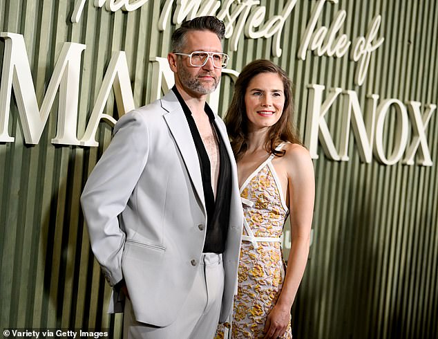 Amanda Knox attends the premiere of her eight-part dramatised series with husband Christopher Robinson