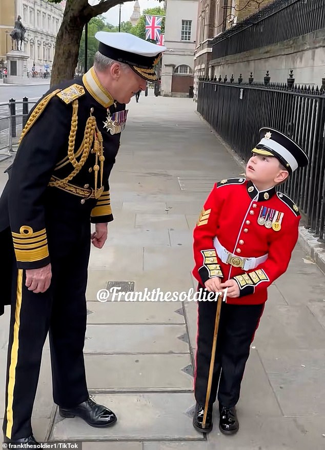 At just six years old, Frank Gates, from Egremont, Cumbria, has amassed millions of views worldwide for his heartwarming videos dressed as a miniature soldier. Now, the youngster has happened to cross paths with one of the UK's highest ranked Admirals - Sir Tony Radakin