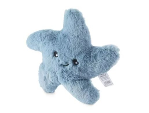 Blue plush starfish toy.