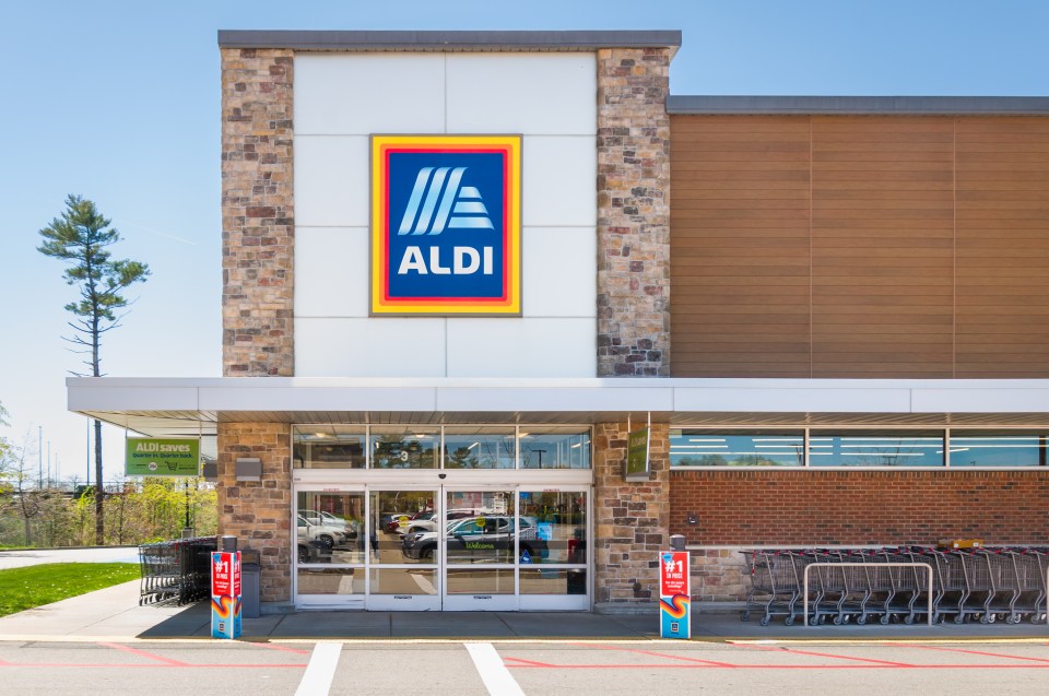 Aldi supermarket entrance with shopping carts.