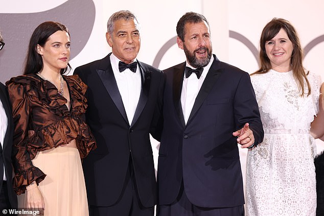 George was joined by his co-stars Riley Keough, Adam Sandler and Emily Mortimer