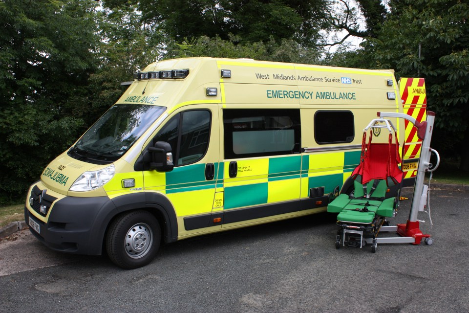 Bariatric ambulance with hoist for transporting obese patients.