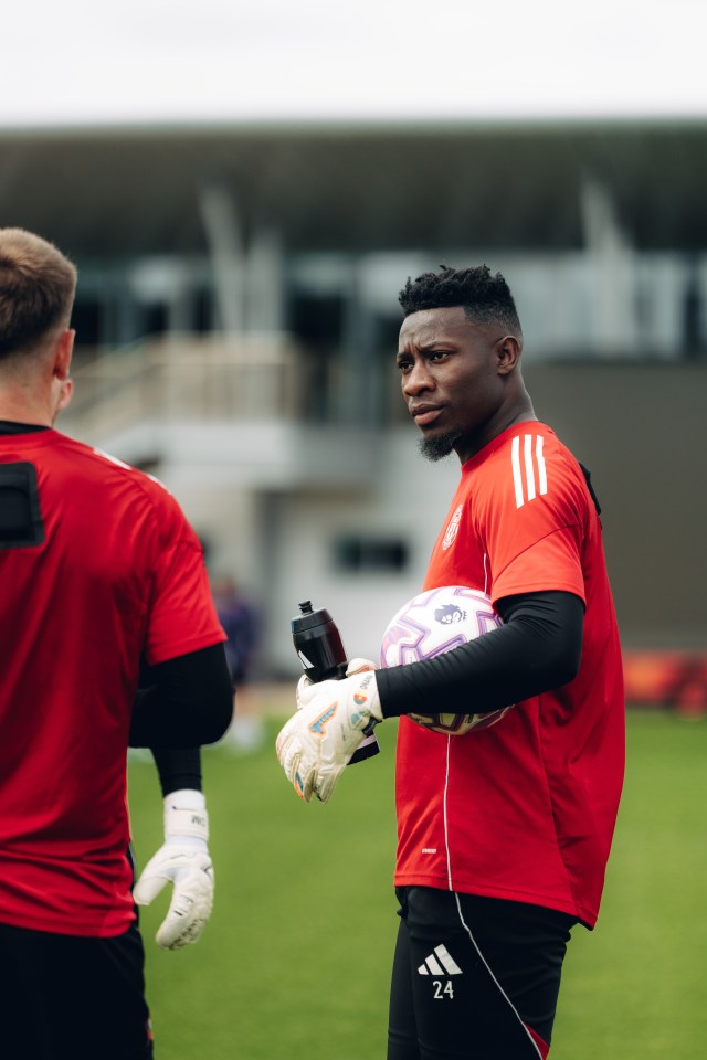Andre Onana of Manchester United at a training session.