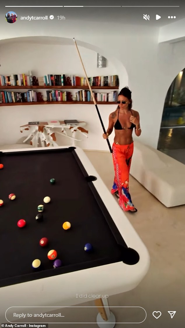 Andy also posted a snap of Lou showing off her snooker skills while dressed in a stylish red bikini
