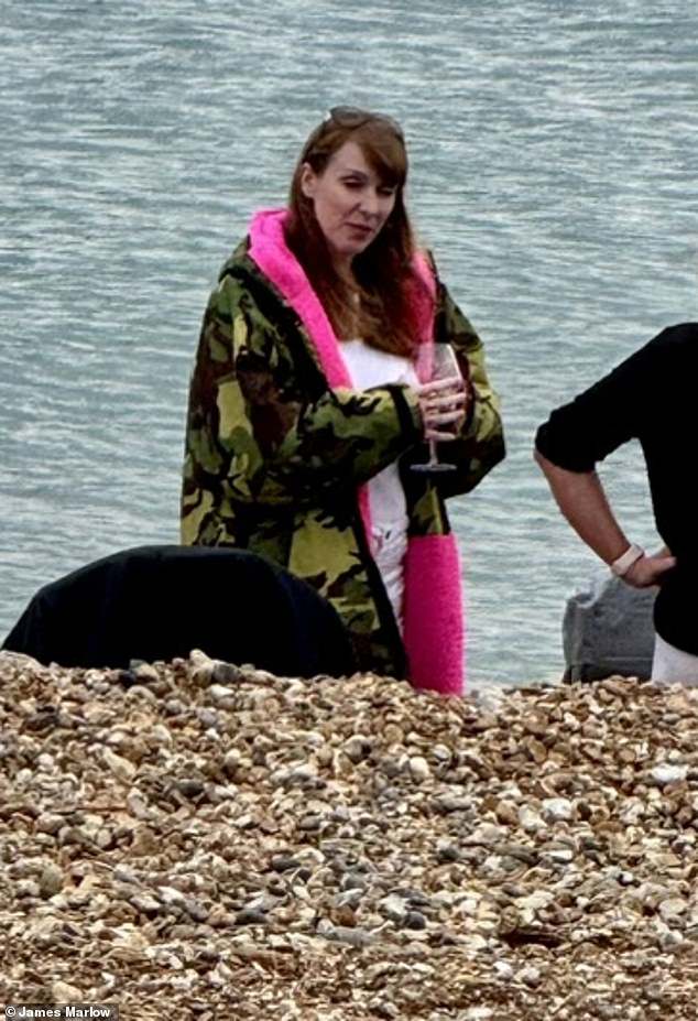 Angela Rayner is seen drinking wine on Hove beach at 6pm Tuesday evening
