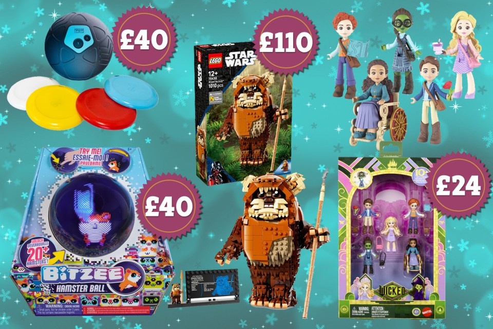 Collage of toys with prices.