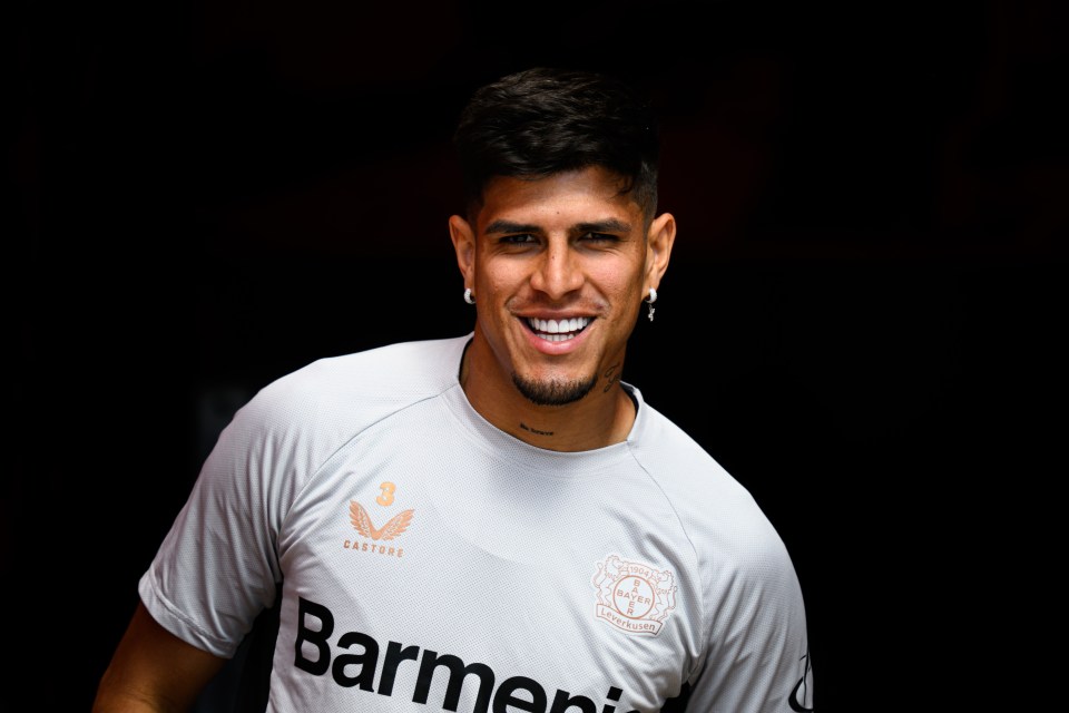 Piero Hincapie of Bayer Leverkusen at a training session.