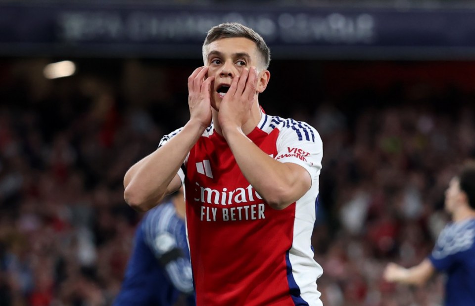 LONDON, ENGLAND - APRIL 29: Leandro Trossard of Arsenal reacts after a missed chance during the UEFA Champions League 2024/25 Semi Final First Leg match between Arsenal FC and Paris Saint-Germain at Emirates Stadium on April 29, 2025 in London, England. (Photo by Michael Steele/Getty Images)