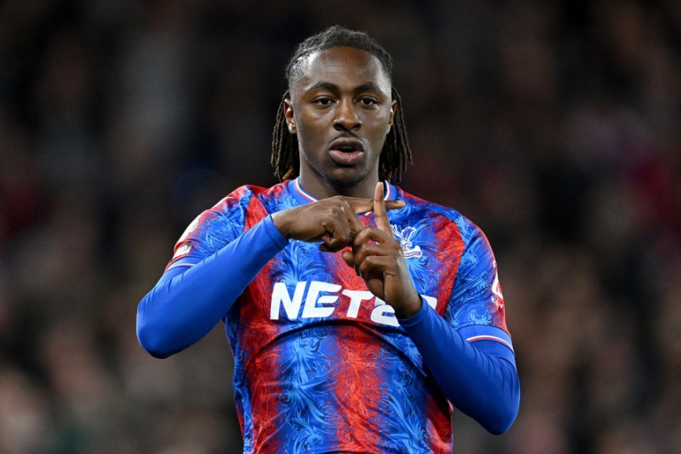 Eberechi Eze of Crystal Palace celebrating a goal.