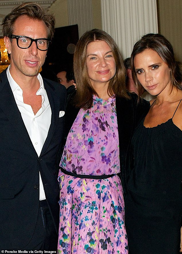 During a revealing interview, she shared the secrets of success as a female entrepreneur. They were simple, she said: choose the right husband and nanny, and then don't worry about a social life. Pictured: Massenet, centre, and Torstensson, left, and Victoria Beckham, right