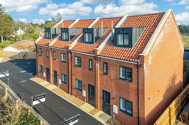 Asylum seekers are being housed in £300,000 three-bedroom contemporary townhouses (pictured) in a village in Suffolk - to the fury of local residents