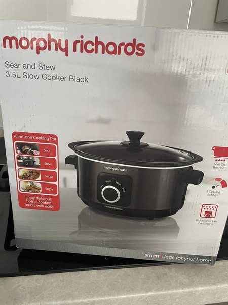 Morphy Richards 3.5L slow cooker in its box.