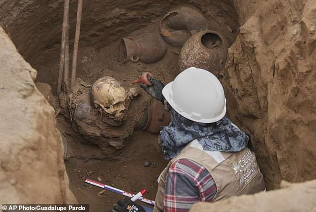 The remains were found while workers expanded the city's gas network, and were discovered in one of two tombs